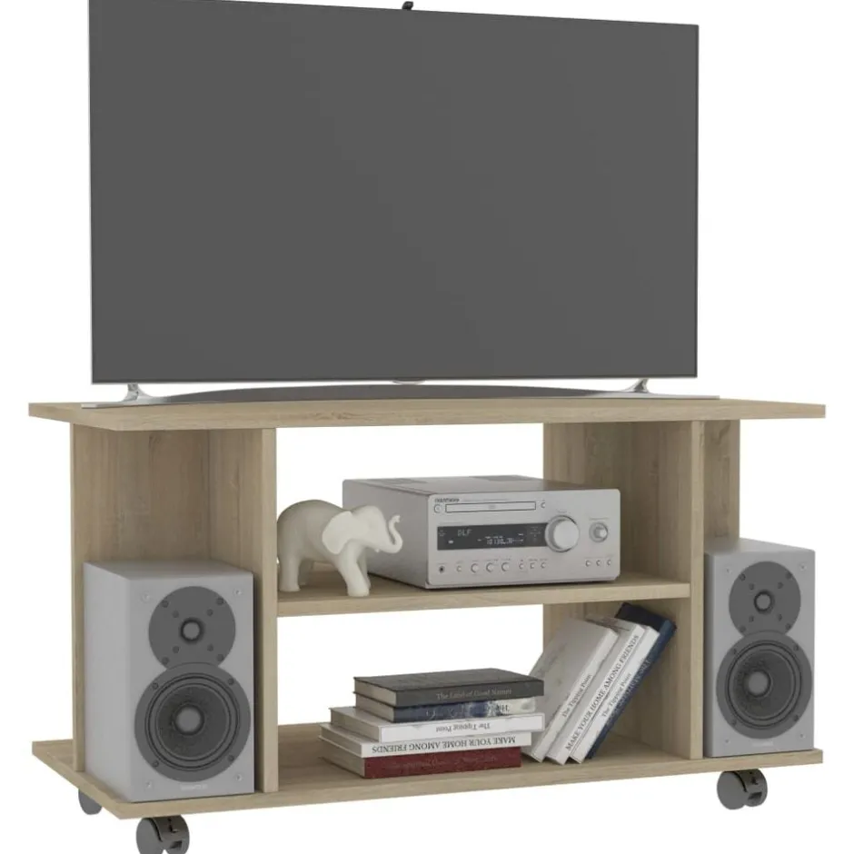 Discount vidaXL Tv-bänk med hjul 80x40x45 cm konstruerat trä Sonoma ek