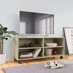 vidaXL Tv-bänk med hjul 90x35x35 cm konstruerat trä Sonoma ek