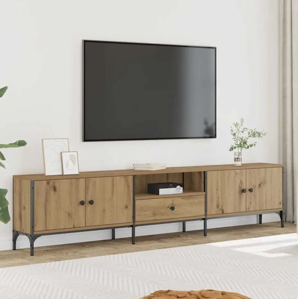 vidaXL Tv-bänk med låda artisan ek 200x25x44 cm konstruerat trä
