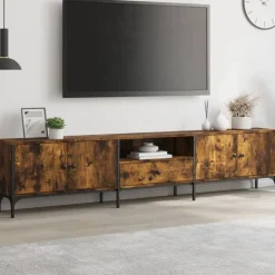 vidaXL Tv-bänk med låda rökfärgad ek 200x25x44 cm konstruerat trä