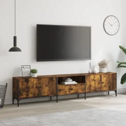 vidaXL Tv-bänk med låda rökfärgad ek 200x25x44 cm konstruerat trä