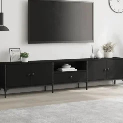 vidaXL Tv-bänk med låda svart 200x25x44 cm konstruerat trä
