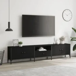 vidaXL Tv-bänk med låda svart 200x25x44 cm konstruerat trä