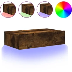 Hot vidaXL Tv-bänk med LED-belysning 60x35x15,5 cm Rökfärgad ek