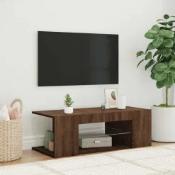 Outlet vidaXL Tv-bänk med LED-belysning 90x39x30 cm brun ek