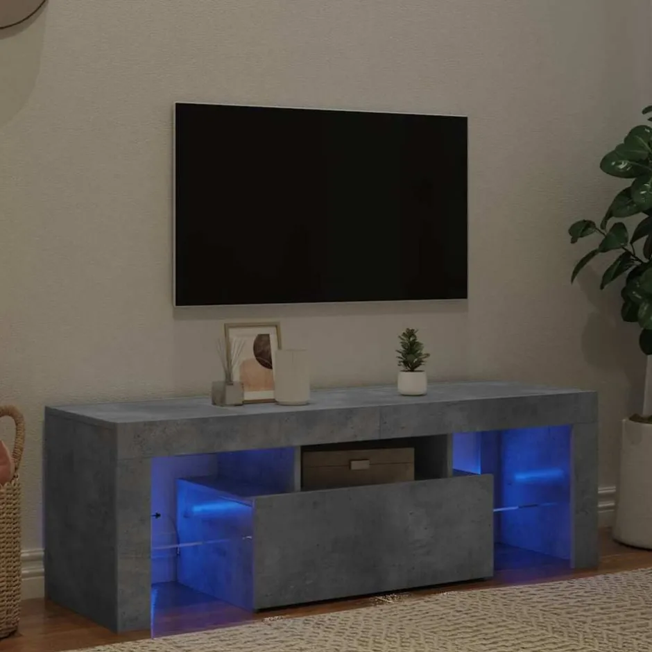 New vidaXL TV-bänk med LED-belysning 120x35x40 cm Betonggrå