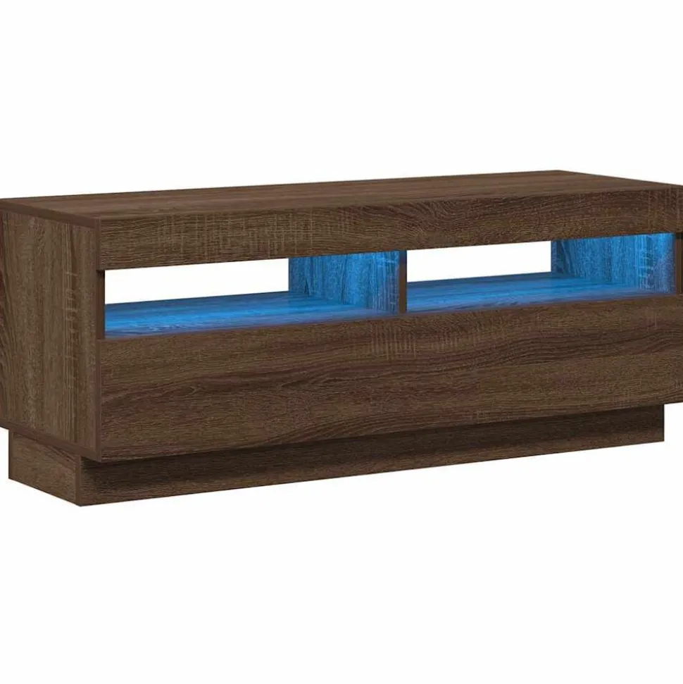 vidaXL Tv-bänk med LED-belysning brun ek 100x35x40 cm