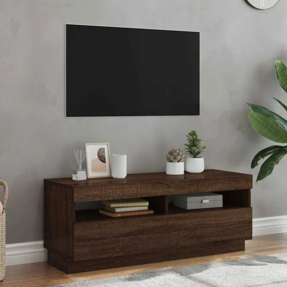 vidaXL Tv-bänk med LED-belysning brun ek 100x35x40 cm