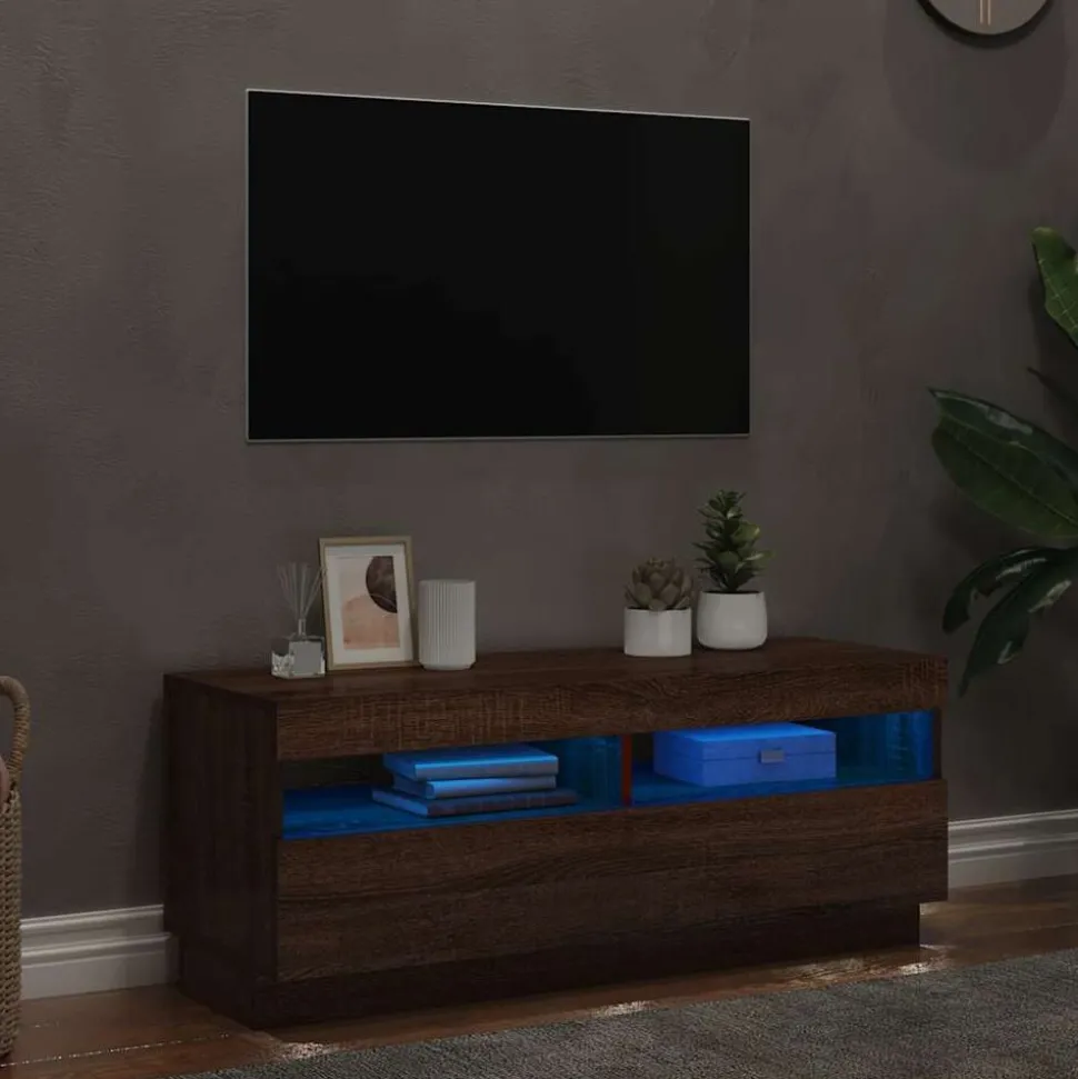 vidaXL Tv-bänk med LED-belysning brun ek 100x35x40 cm