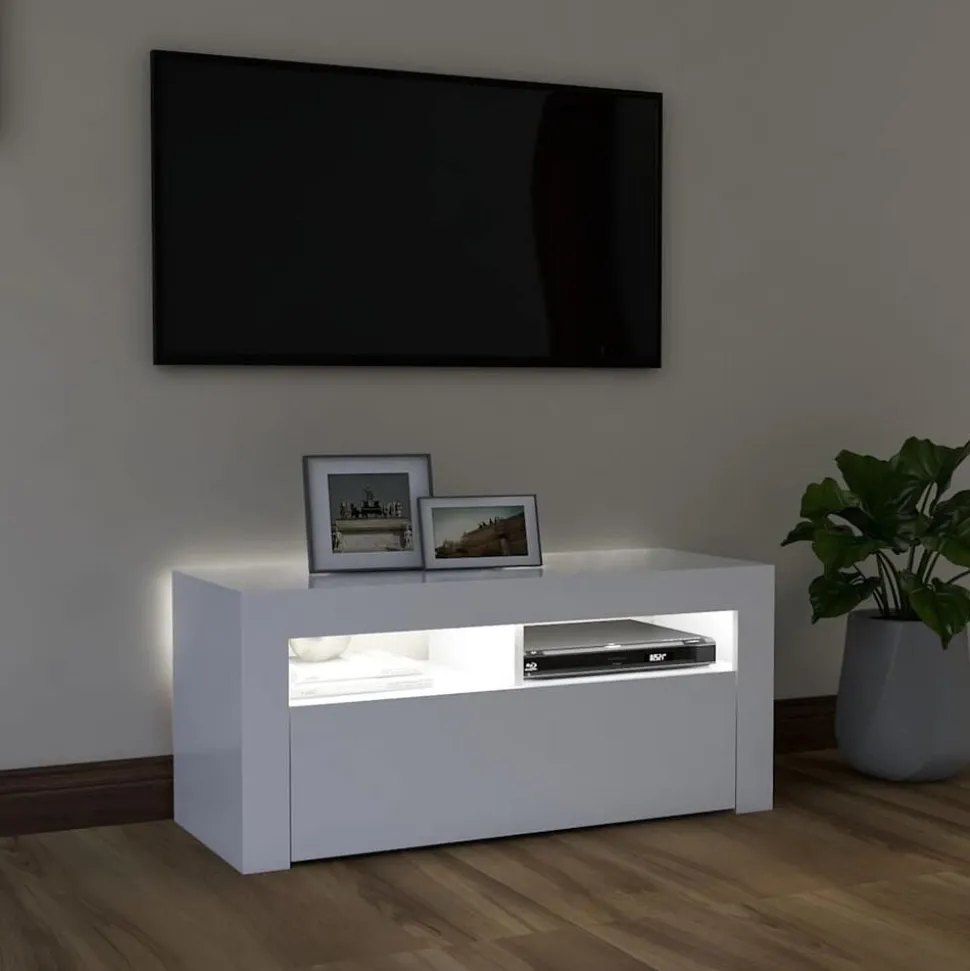vidaXL TV-bänk med LED-belysning vit 90x35x40 cm