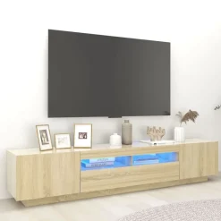 Hot vidaXL TV-bänk med LED-belysning sonoma-ek 200x35x40 cm Sonoma ek