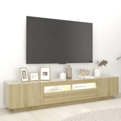 Hot vidaXL TV-bänk med LED-belysning sonoma-ek 200x35x40 cm Sonoma ek