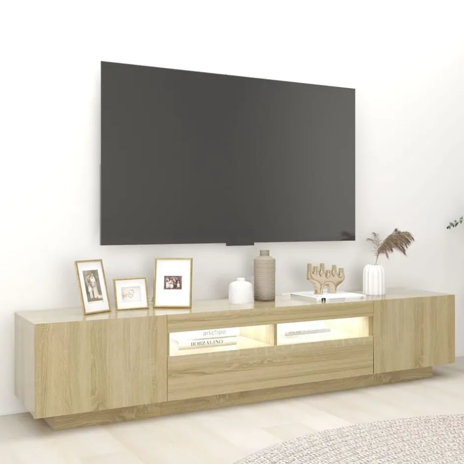 Hot vidaXL TV-bänk med LED-belysning sonoma-ek 200x35x40 cm Sonoma ek