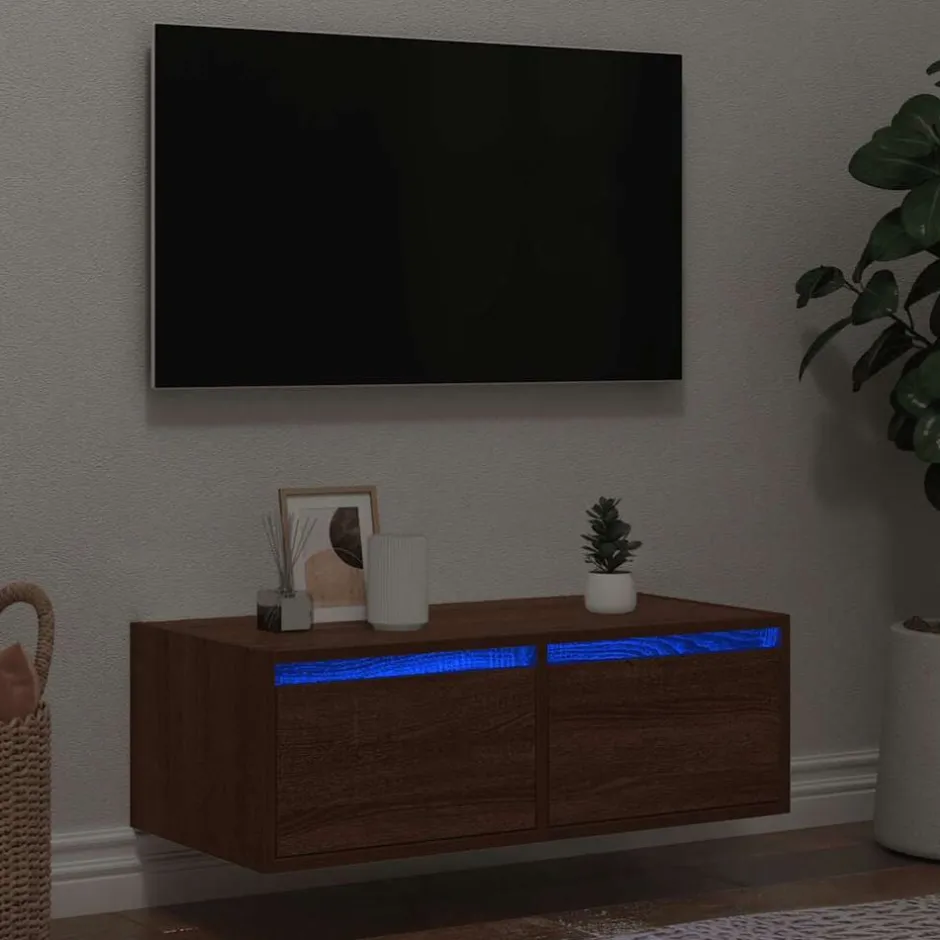 Clearance vidaXL Tv-bänk med LED-belysning 75x35,5x25 cm brun ek