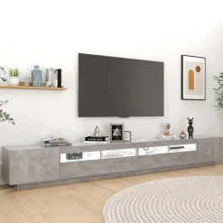 vidaXL TV-bänk med LED-belysning betonggrå 300x35x40 cm