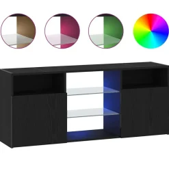Online vidaXL TV-bänk med LED-lampor 120x30x50 cm konstruerat trä Svart ek