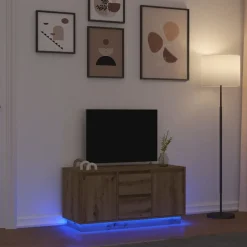 vidaXL TV-bänk med LED-lampor hantverksmässig ek 100x41x50 cm