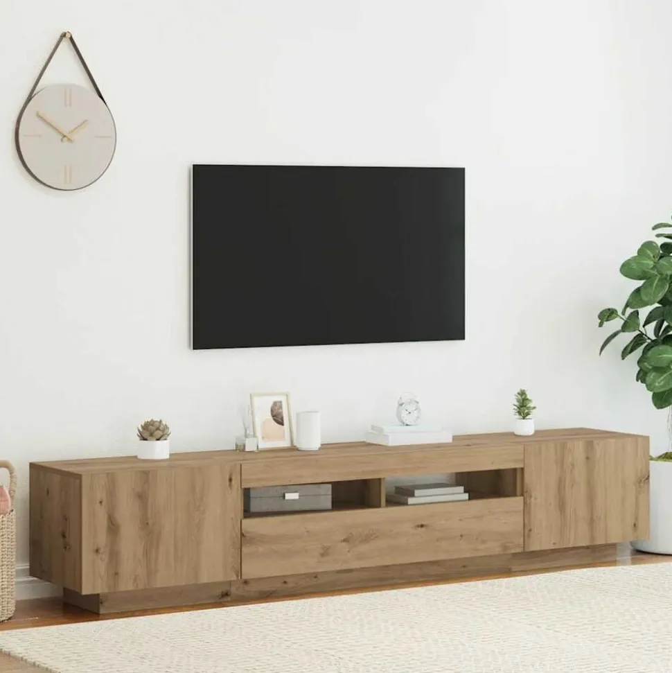 vidaXL TV-bänk med LED-lampor artisan ek 200x35x40 cm konstruerat trä