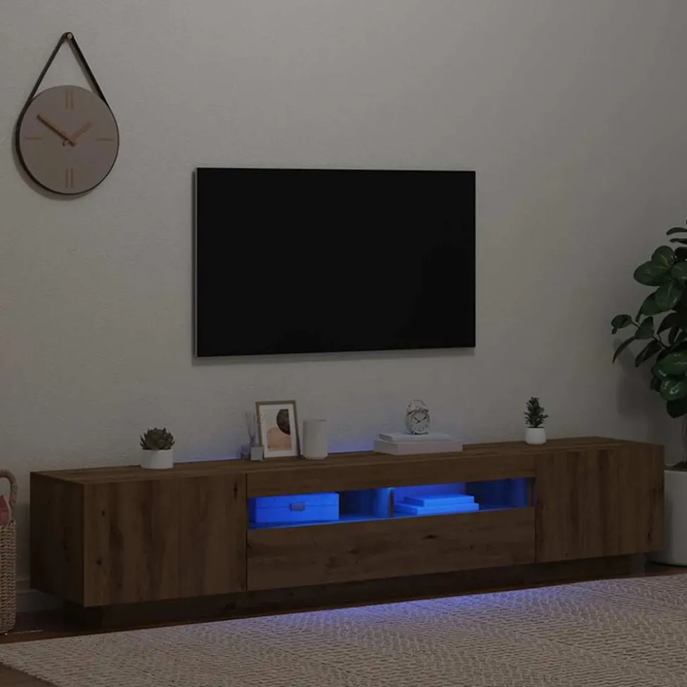 vidaXL TV-bänk med LED-lampor artisan ek 200x35x40 cm konstruerat trä