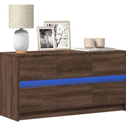 Clearance vidaXL Tv-bänk med LEDs 100x34x50 cm konstruerat trä brun ek