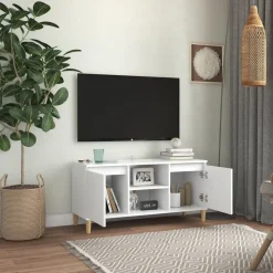 vidaXL TV-bänk med massiva ben vit 103,5x35x50 cm