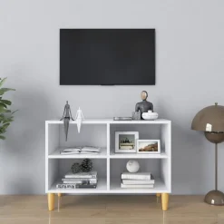 Best vidaXL TV-bänk med massiva ben 69,5x30x50 cm Vit