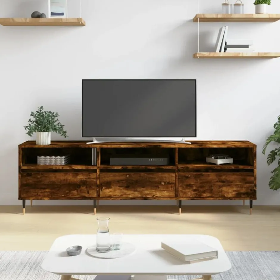 Online vidaXL Tv-bänk 150x30x44,5 cm konstruerat trä Rökfärgad ek