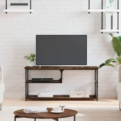 vidaXL Tv-bänk rökfärgad ek 103x38x46,5 cm konstruerat trä och stål
