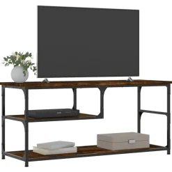 vidaXL Tv-bänk rökfärgad ek 103x38x46,5 cm konstruerat trä och stål