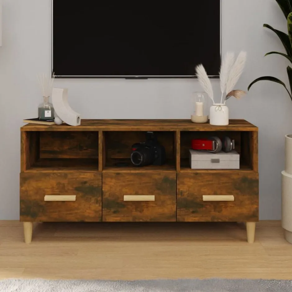Hot vidaXL Tv-bänk 102x36x50 cm konstruerat trä Rökfärgad ek