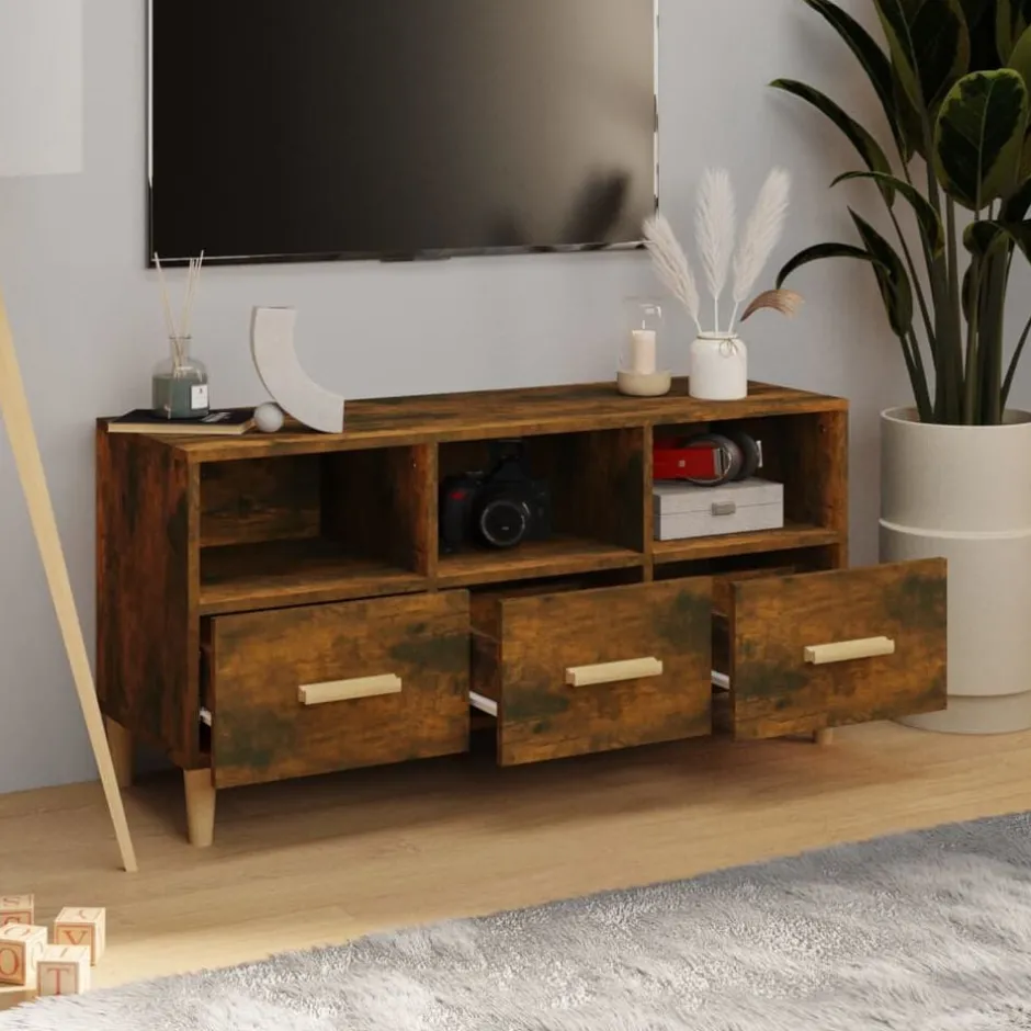 Hot vidaXL Tv-bänk 102x36x50 cm konstruerat trä Rökfärgad ek