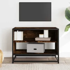 vidaXL Tv-bänk rökfärgad ek 61x40x46 cm konstruerat trä och metall