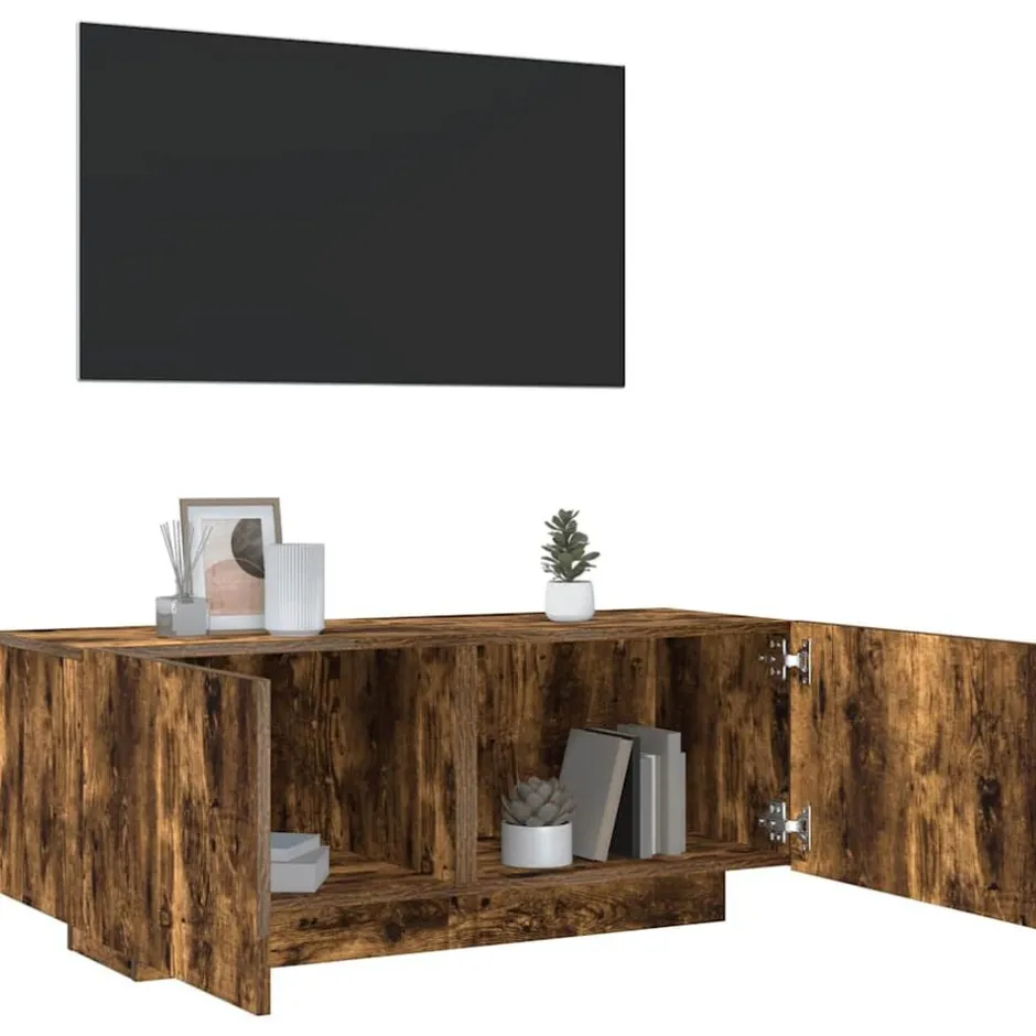 New vidaXL Tv-bänk 100x35x40 cm konstruerat trä Rökfärgad ek