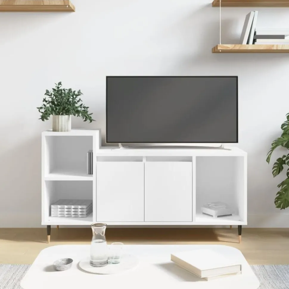 vidaXL Tv-bänk vit 100x35x55 cm konstruerat trä