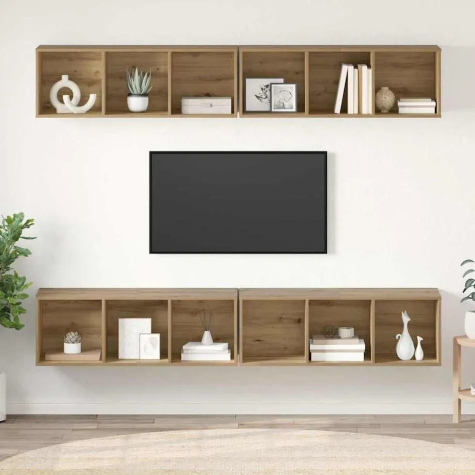 Discount vidaXL TV-bänkset 4 pcs 37 x 37 x 107 cm Konstruerat trä artisan ek