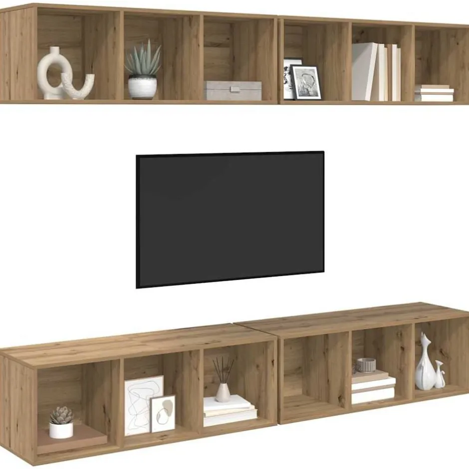 Discount vidaXL TV-bänkset 4 pcs 37 x 37 x 107 cm Konstruerat trä artisan ek