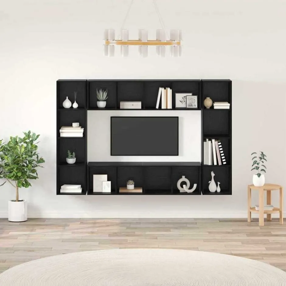Clearance vidaXL TV-bänkset 4 pcs Svart 37 x 37 x 142,5 cm Konstruerat trä Svart ek