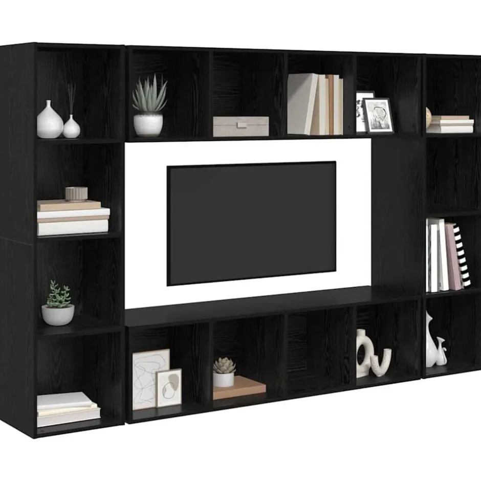 Clearance vidaXL TV-bänkset 4 pcs Svart 37 x 37 x 142,5 cm Konstruerat trä Svart ek