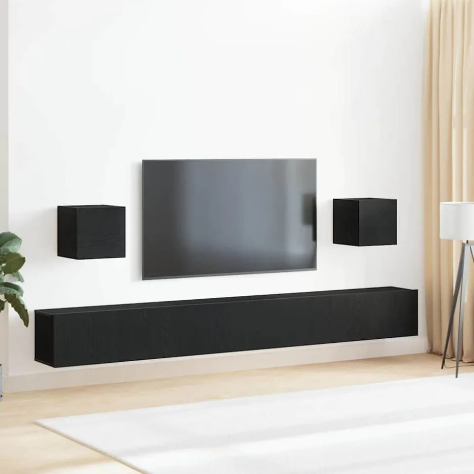 vidaXL TV-bänkset 7 pcs Svart Ek 100 x 30 x 30 cm Konstruerat trä