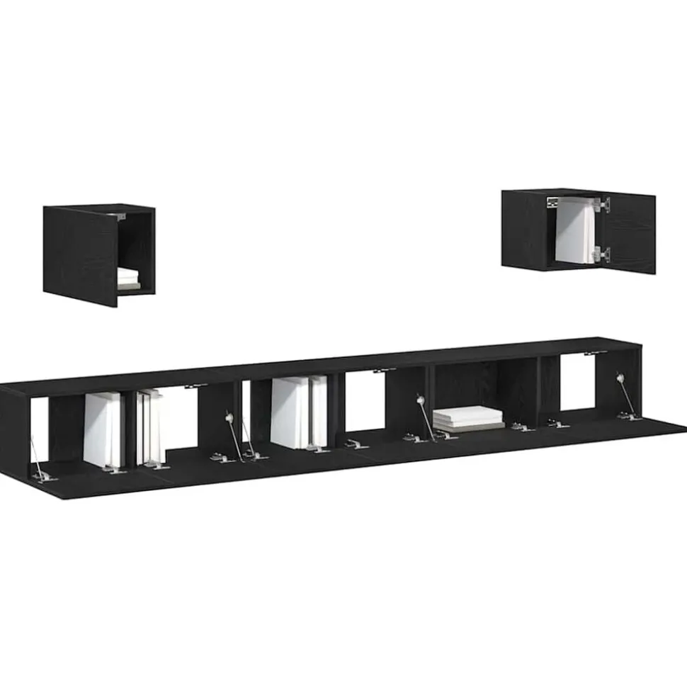 vidaXL TV-bänkset 7 pcs Svart Ek 100 x 30 x 30 cm Konstruerat trä