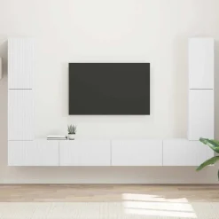 vidaXL TV-bänkset 8 pcs Vit Konstruerat trä
