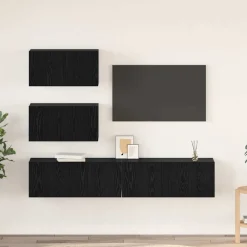 vidaXL TV-bänkset Väggmonterad 4 pcs Svart ek Konstruerat trä