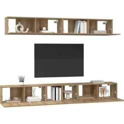 Best vidaXL TV-bänkset Väggmonterad 5 pcs Konstruerat trä artisan ek