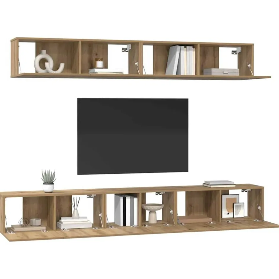 Best vidaXL TV-bänkset Väggmonterad 5 pcs Konstruerat trä artisan ek
