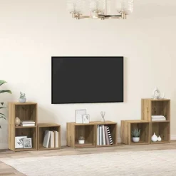Online vidaXL TV-bänkset Väggmonterad 6 pcs Konstruerat trä artisan ek
