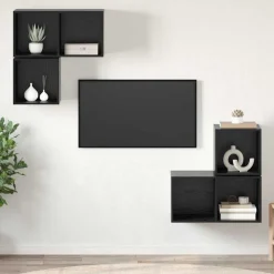Outlet vidaXL TV-bänkset Väggmonterad 4 pcs Konstruerat trä Svart ek