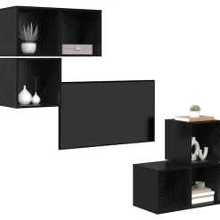 Outlet vidaXL TV-bänkset Väggmonterad 4 pcs Konstruerat trä Svart ek