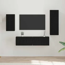 vidaXL TV-bänkset Väggmonterad 4 pcs Konstruerat trä Svart ek