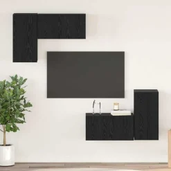 Clearance vidaXL TV-bänkset Väggmonterad Konstruerat trä Svart ek