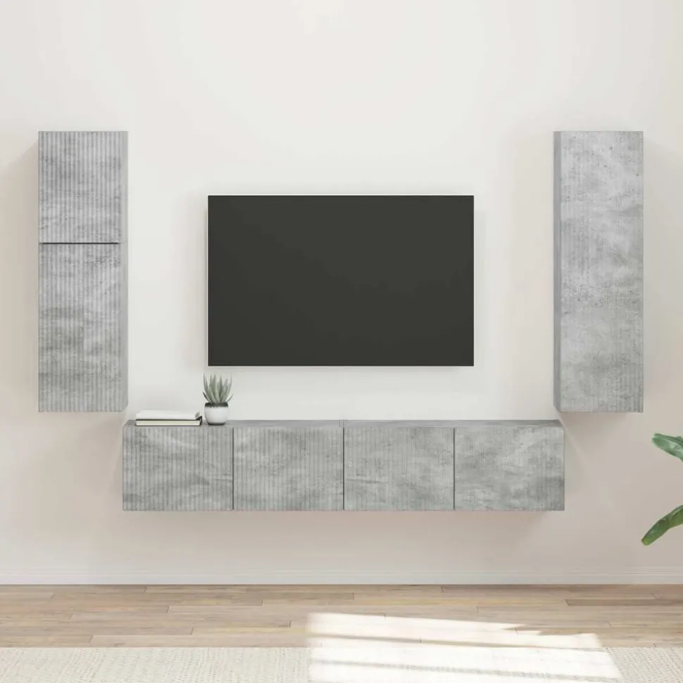 vidaXL TV-bänkset Väggmonterad 4 pcs Betonggrå Konstruerat trä